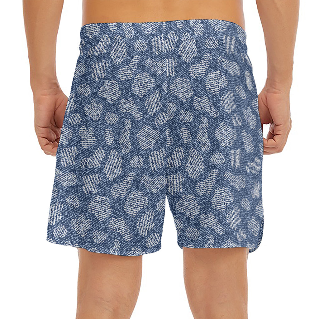 Cow Denim Jeans Pattern Print Men's Split Running Shorts