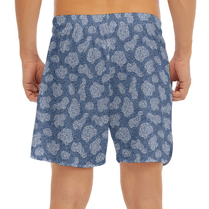 Cow Denim Jeans Pattern Print Men's Split Running Shorts