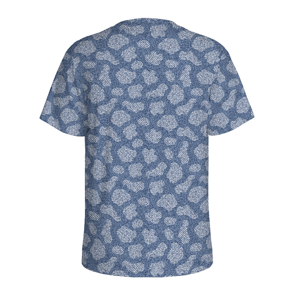 Cow Denim Jeans Pattern Print Men's Sports T-Shirt