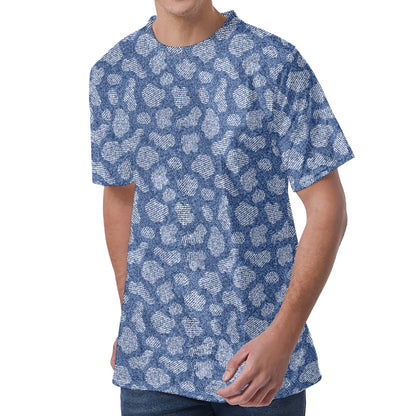 Cow Denim Jeans Pattern Print Men's Velvet T-Shirt