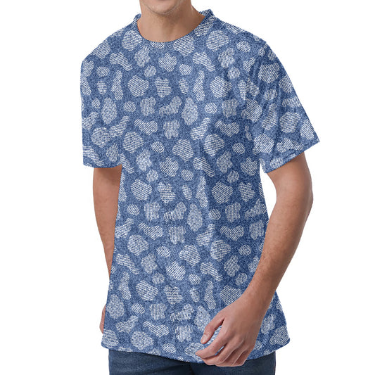 Cow Denim Jeans Pattern Print Men's Velvet T-Shirt