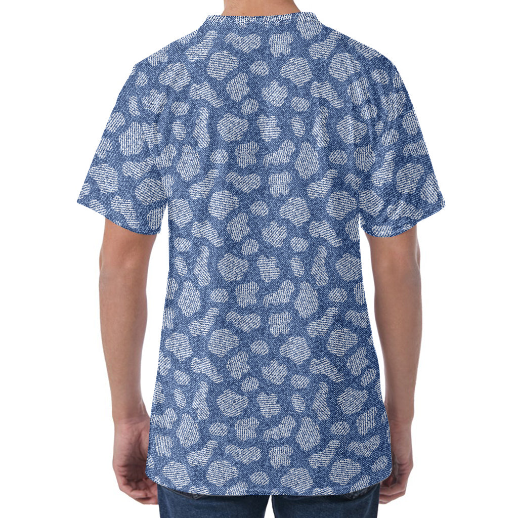 Cow Denim Jeans Pattern Print Men's Velvet T-Shirt