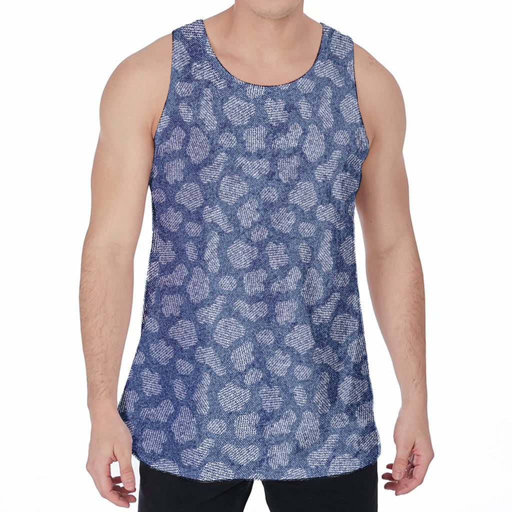 Cow Denim Jeans Pattern Print Men's Velvet Tank Top