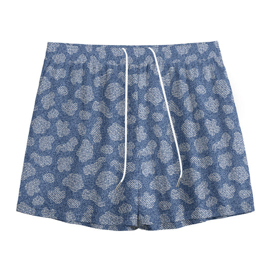 Cow Denim Jeans Pattern Print Mesh Shorts