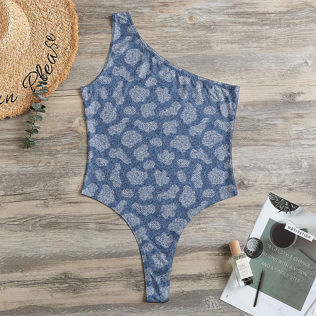 Cow Denim Jeans Pattern Print One Shoulder Bodysuit