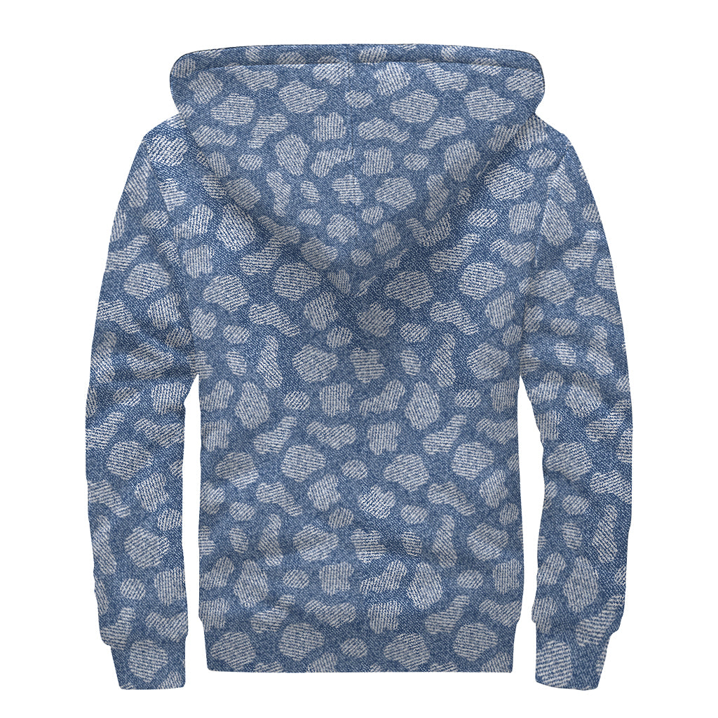 Cow Denim Jeans Pattern Print Sherpa Lined Zip Up Hoodie