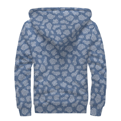 Cow Denim Jeans Pattern Print Sherpa Lined Zip Up Hoodie
