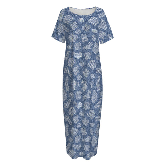 Cow Denim Jeans Pattern Print Short Sleeve Long Nightdress