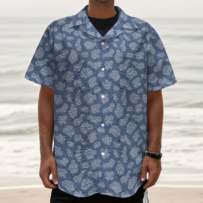 Cow Denim Jeans Pattern Print Textured Short Sleeve Shirt