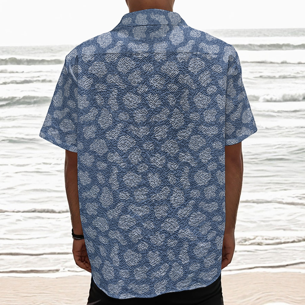 Cow Denim Jeans Pattern Print Textured Short Sleeve Shirt