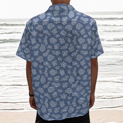 Cow Denim Jeans Pattern Print Textured Short Sleeve Shirt
