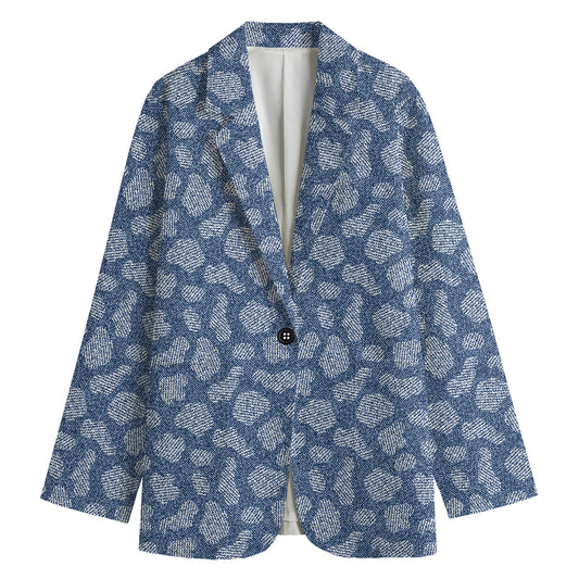 Cow Denim Jeans Pattern Print Women's Blazer
