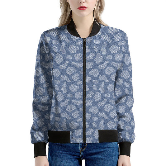 Cow Denim Jeans Pattern Print Women's Bomber Jacket