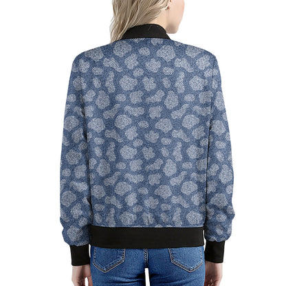 Cow Denim Jeans Pattern Print Women's Bomber Jacket