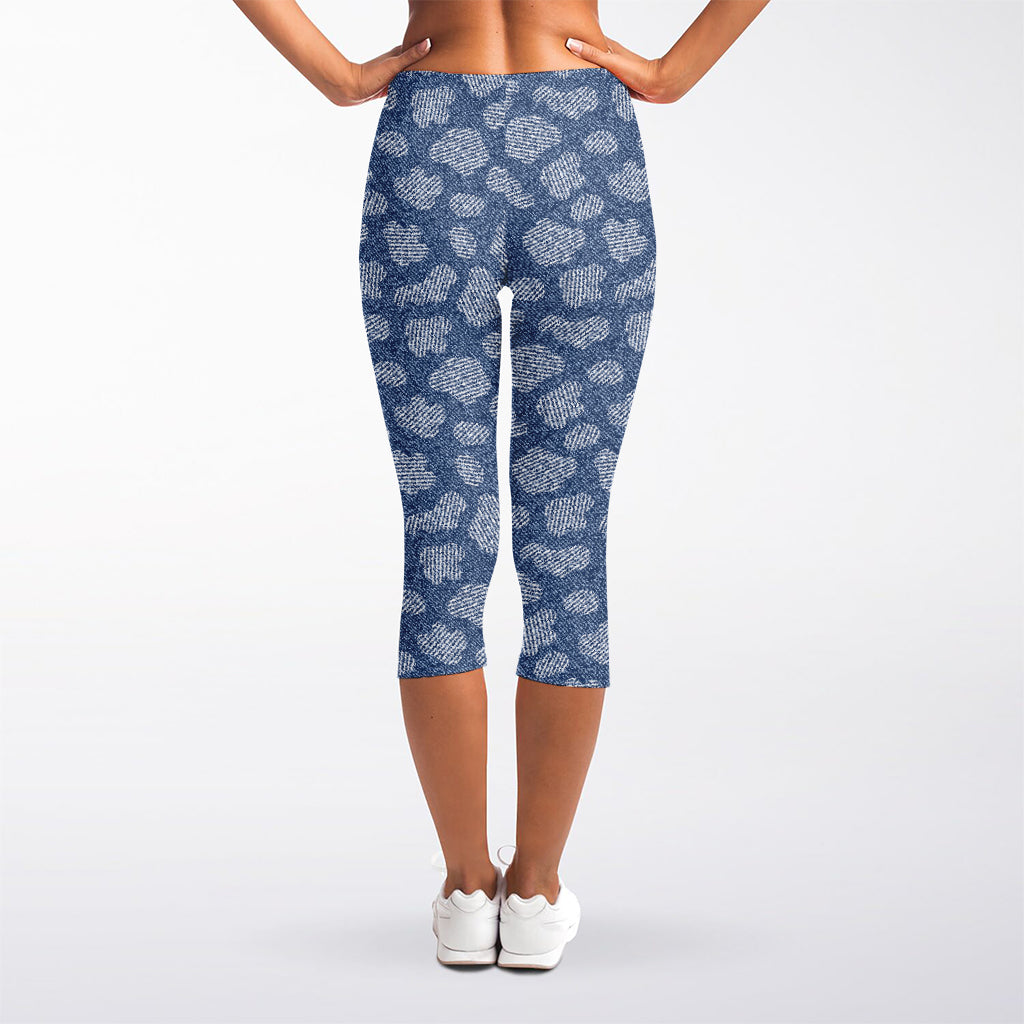 Cow Denim Jeans Pattern Print Women's Capri Leggings