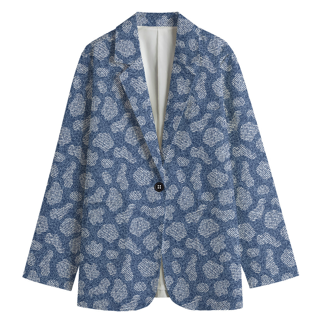 Cow Denim Jeans Pattern Print Women's Cotton Blazer