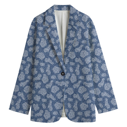 Cow Denim Jeans Pattern Print Women's Cotton Blazer