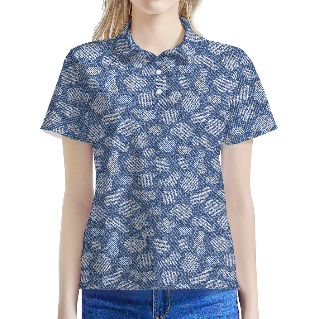 Cow Denim Jeans Pattern Print Women's Polo Shirt