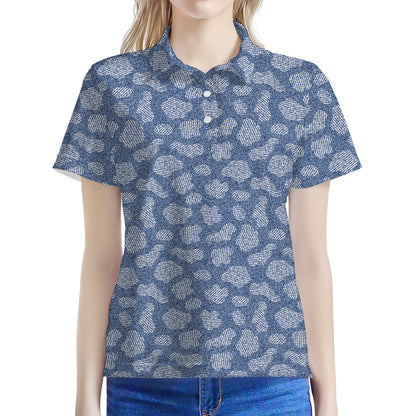 Cow Denim Jeans Pattern Print Women's Polo Shirt
