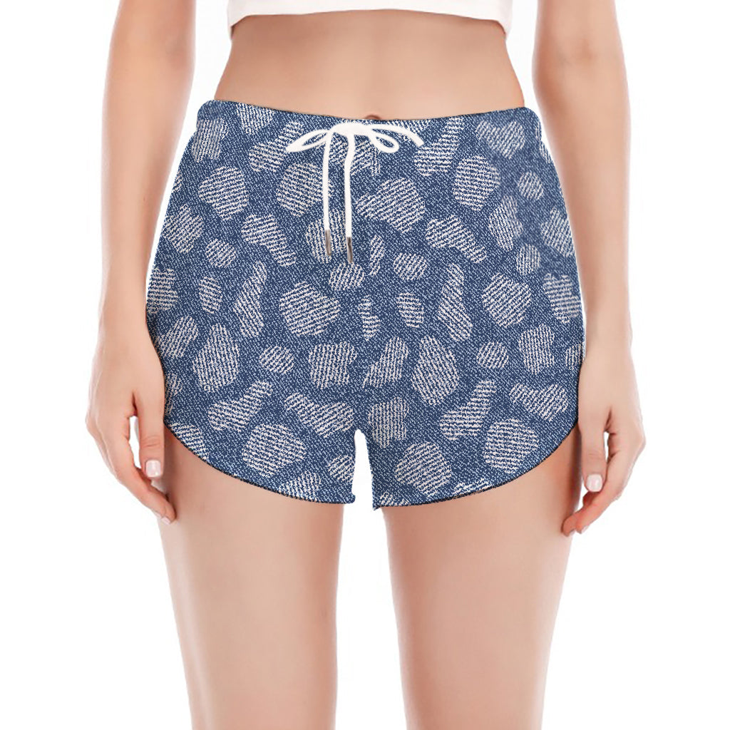 Cow Denim Jeans Pattern Print Women's Split Running Shorts
