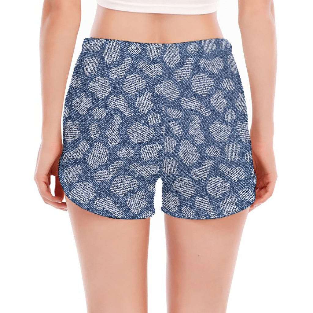 Cow Denim Jeans Pattern Print Women's Split Running Shorts