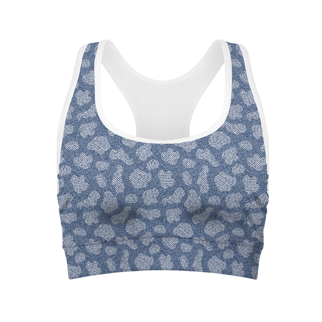 Cow Denim Jeans Pattern Print Women's Sports Bra