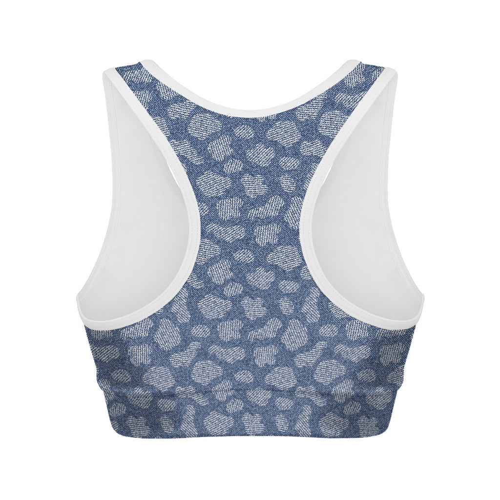 Cow Denim Jeans Pattern Print Women's Sports Bra