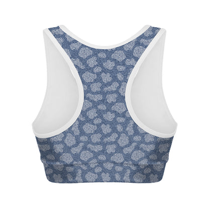 Cow Denim Jeans Pattern Print Women's Sports Bra