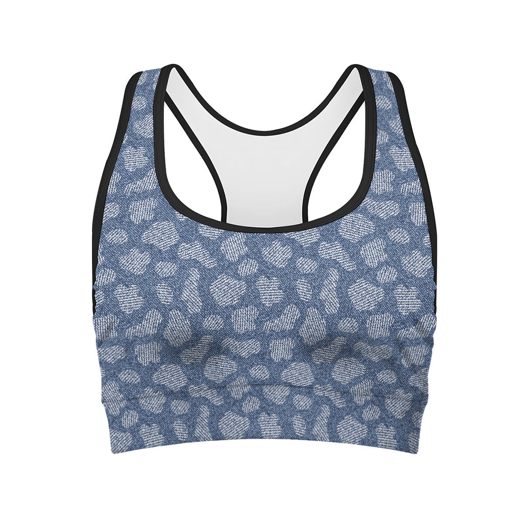 Cow Denim Jeans Pattern Print Women's Sports Bra