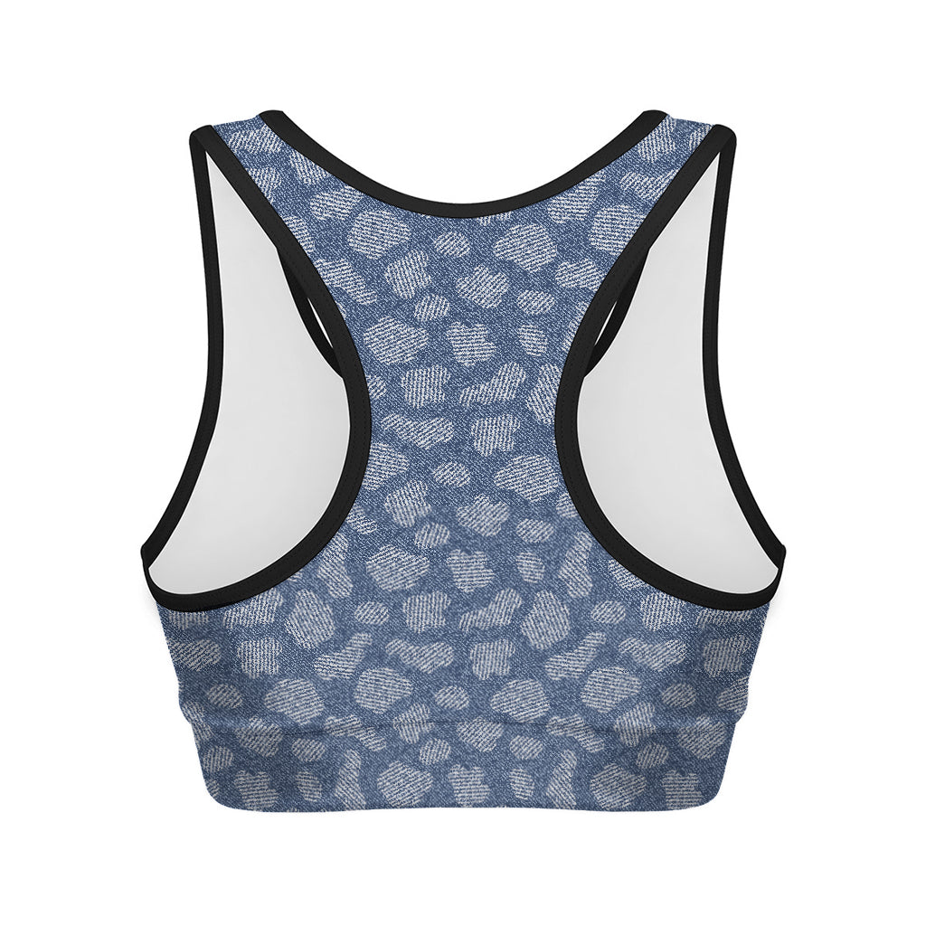 Cow Denim Jeans Pattern Print Women's Sports Bra