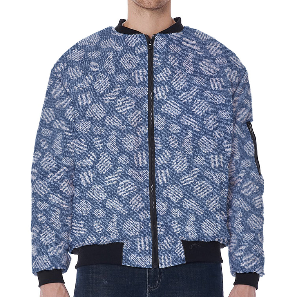 Cow Denim Jeans Pattern Print Zip Sleeve Bomber Jacket