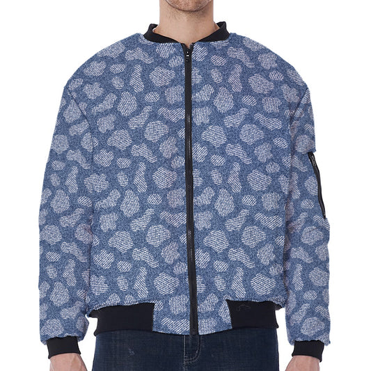 Cow Denim Jeans Pattern Print Zip Sleeve Bomber Jacket