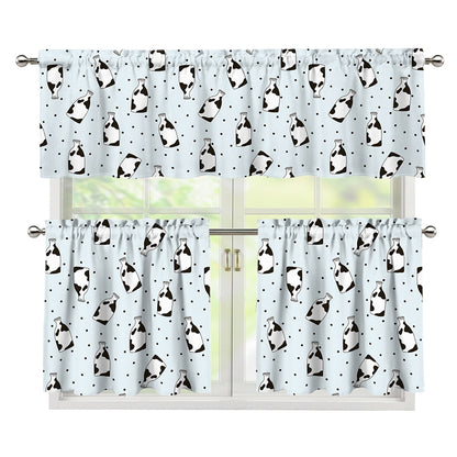Cow Milk Bottle Pattern Print 3 Piece Kitchen Curtains