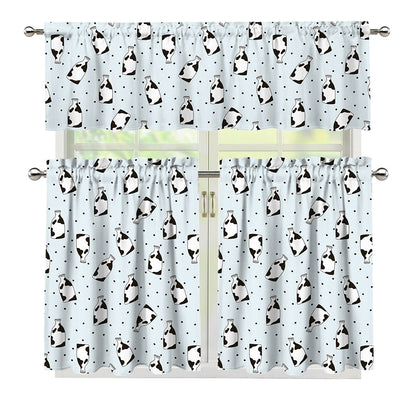 Cow Milk Bottle Pattern Print 3 Piece Kitchen Curtains