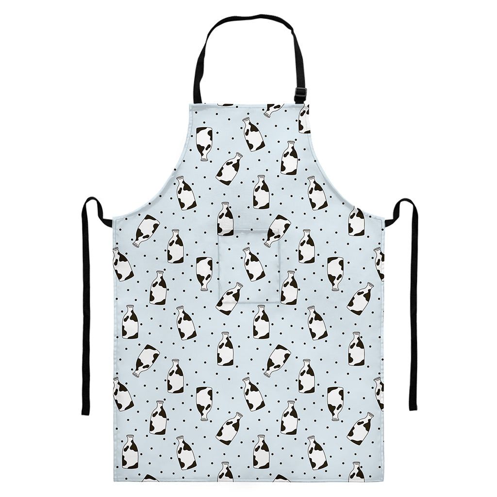 Cow Milk Bottle Pattern Print Bib Apron With Pocket