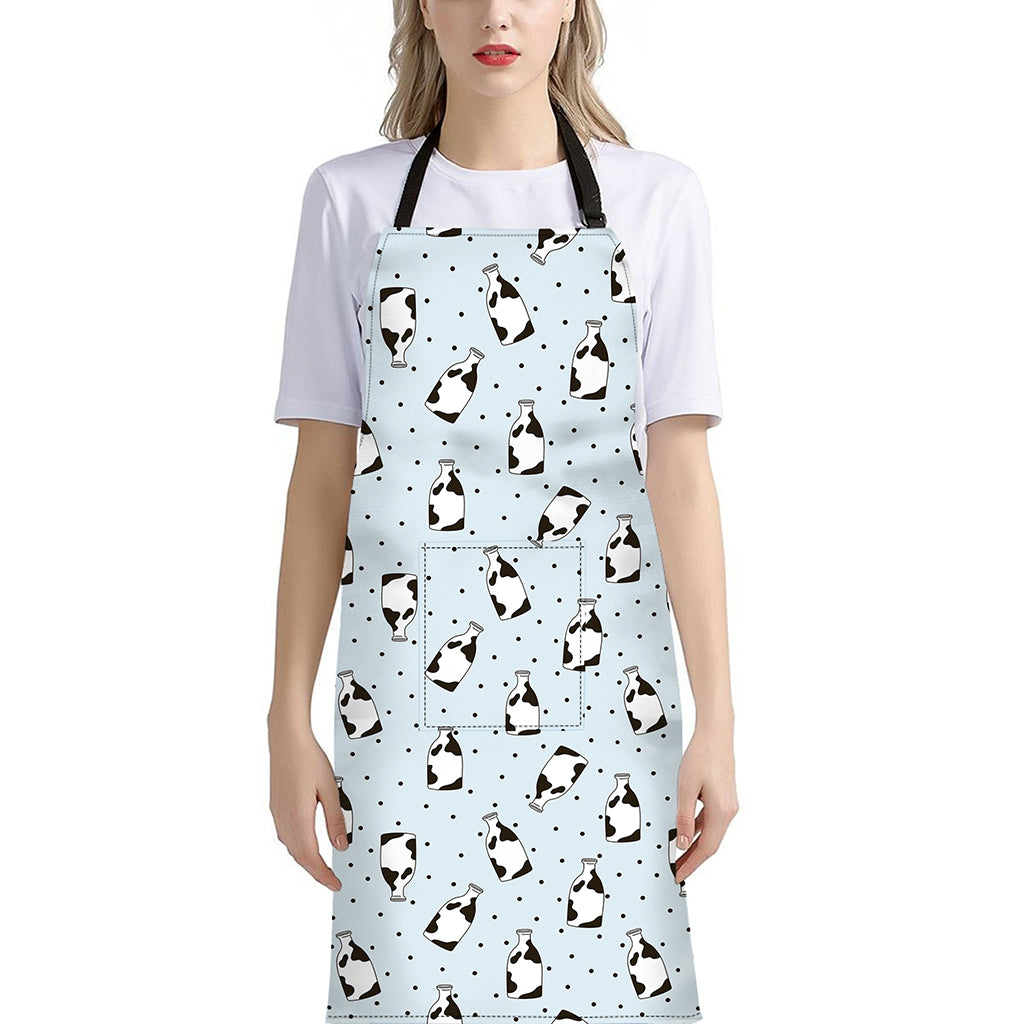 Cow Milk Bottle Pattern Print Bib Apron With Pocket