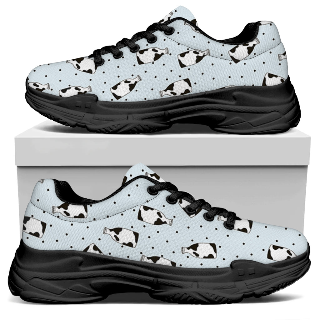 Cow Milk Bottle Pattern Print Black Chunky Shoes