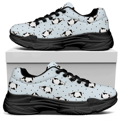 Cow Milk Bottle Pattern Print Black Chunky Shoes