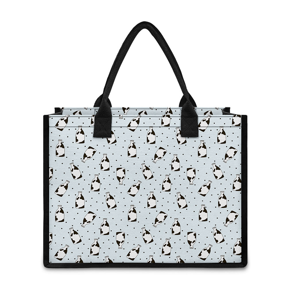 Cow Milk Bottle Pattern Print Canvas Tote Bag