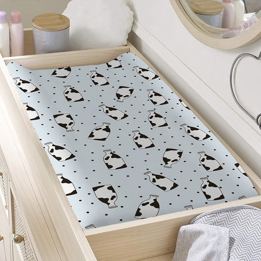 Cow Milk Bottle Pattern Print Changing Pad Cover
