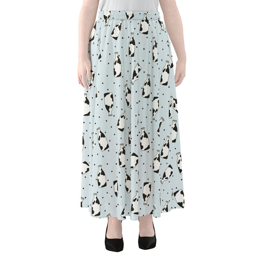 Cow Milk Bottle Pattern Print Chiffon Maxi Skirt