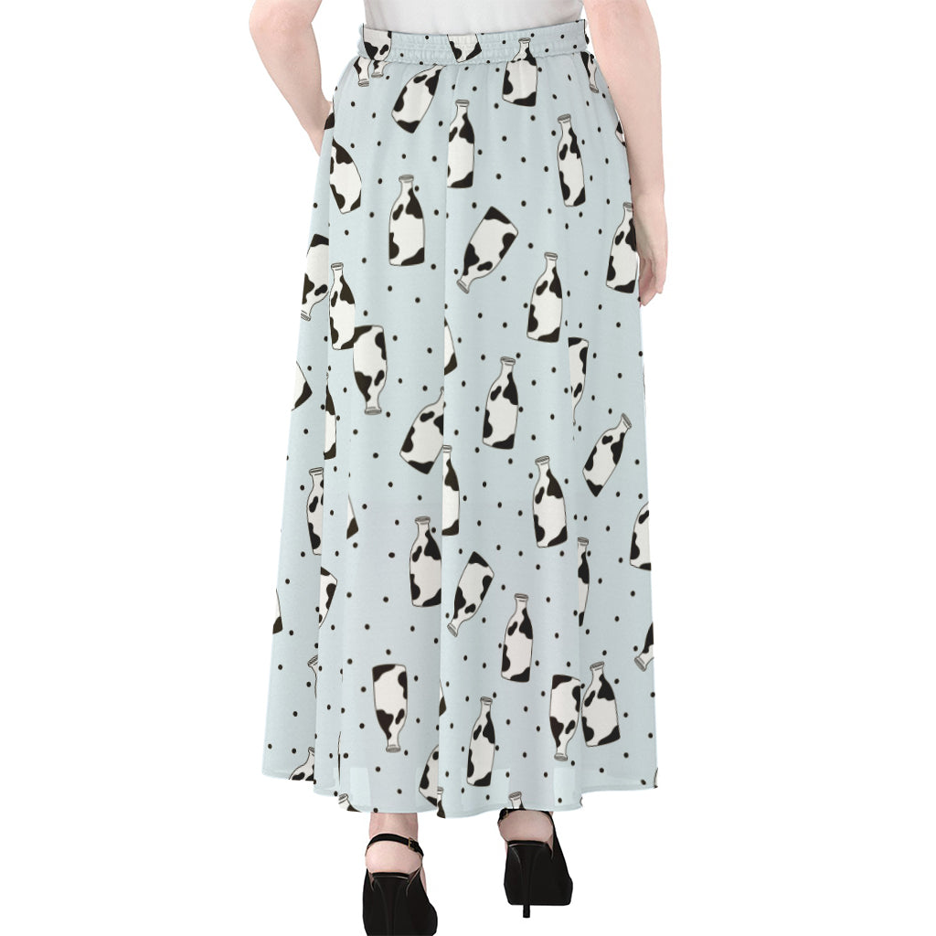 Cow Milk Bottle Pattern Print Chiffon Maxi Skirt