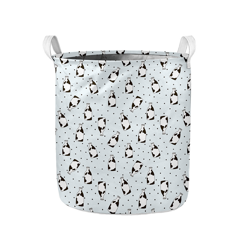 Cow Milk Bottle Pattern Print Collapsible Laundry Basket