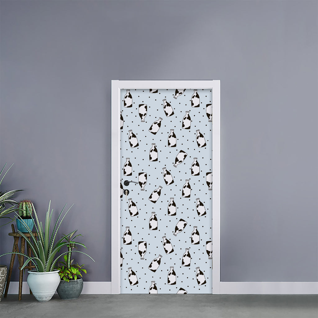 Cow Milk Bottle Pattern Print Door Sticker