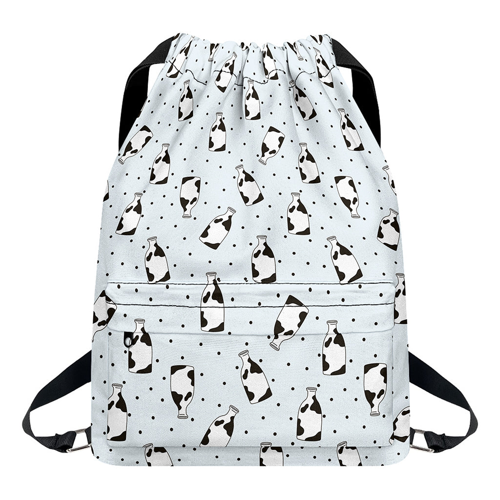 Cow Milk Bottle Pattern Print Drawstring Backpack