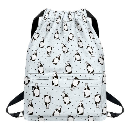 Cow Milk Bottle Pattern Print Drawstring Backpack