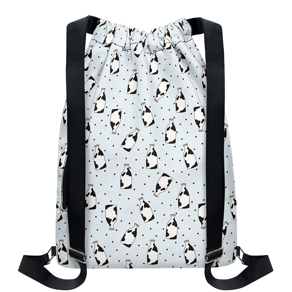 Cow Milk Bottle Pattern Print Drawstring Backpack