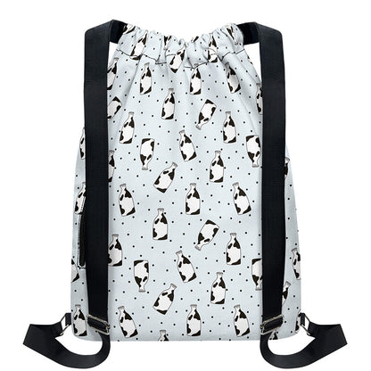 Cow Milk Bottle Pattern Print Drawstring Backpack