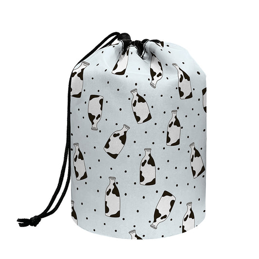 Cow Milk Bottle Pattern Print Drawstring Makeup Bag