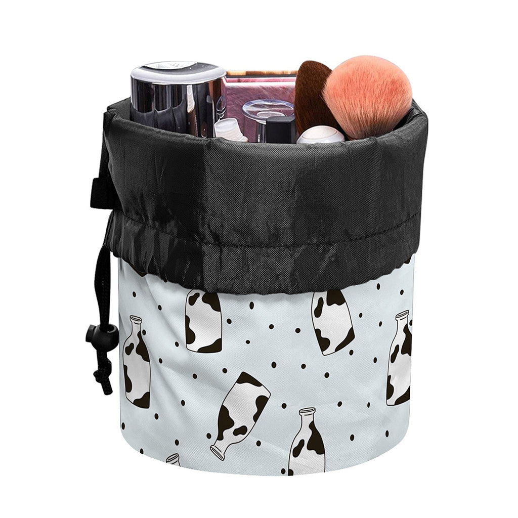 Cow Milk Bottle Pattern Print Drawstring Makeup Bag